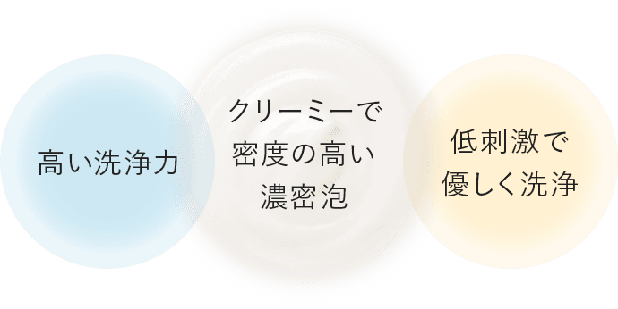 高い洗浄力 クリーミーで密度の高い濃密泡 低刺激で優しく洗浄