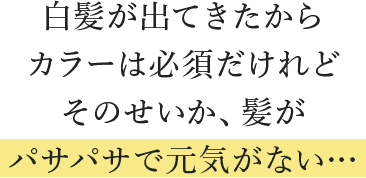 白髪が出てきたからカラーは必須だけれどそのせいか、髪がパサパサで元気がない…